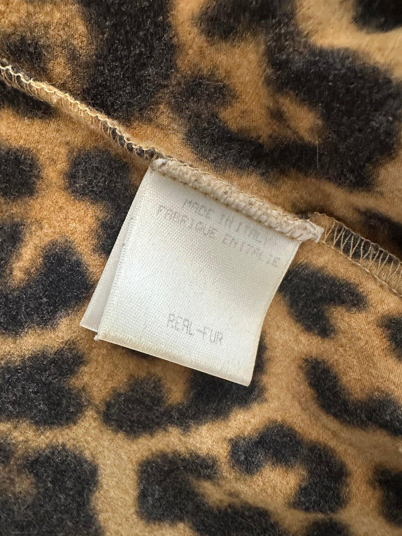 Brown fur collar detail on Roberto Cavalli leopard print stretch jersey cardigan