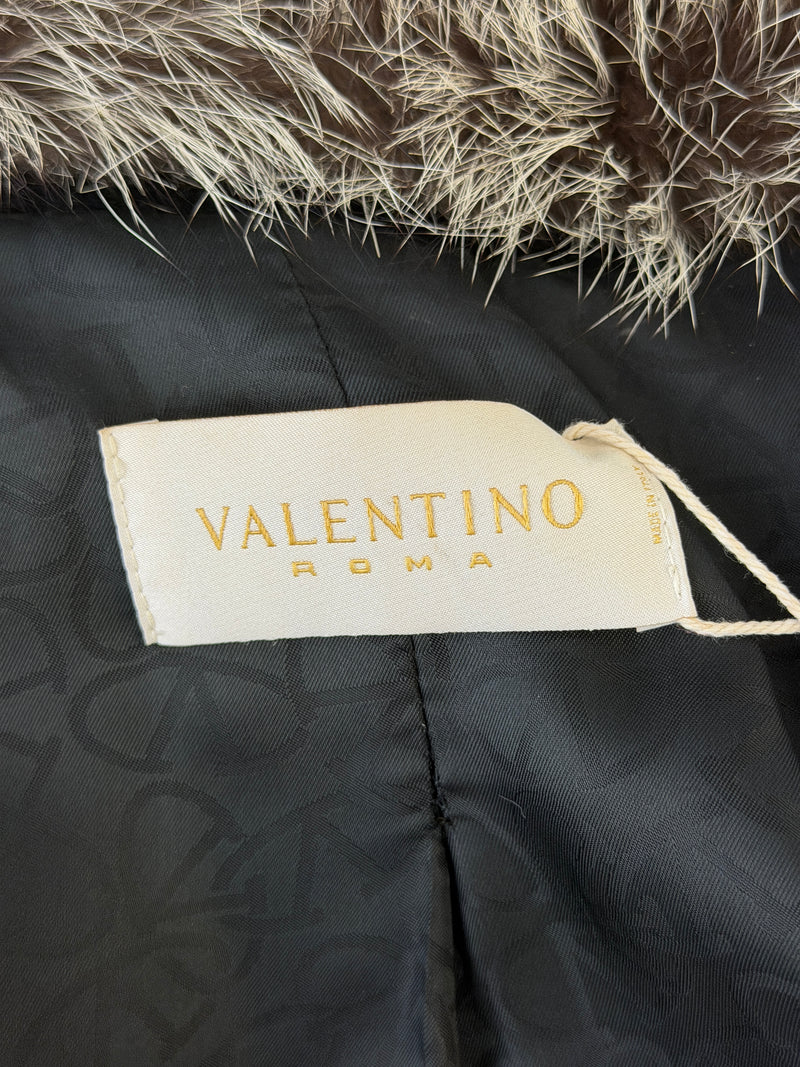 Valentino coat interior, black jacquard monogram silk lining