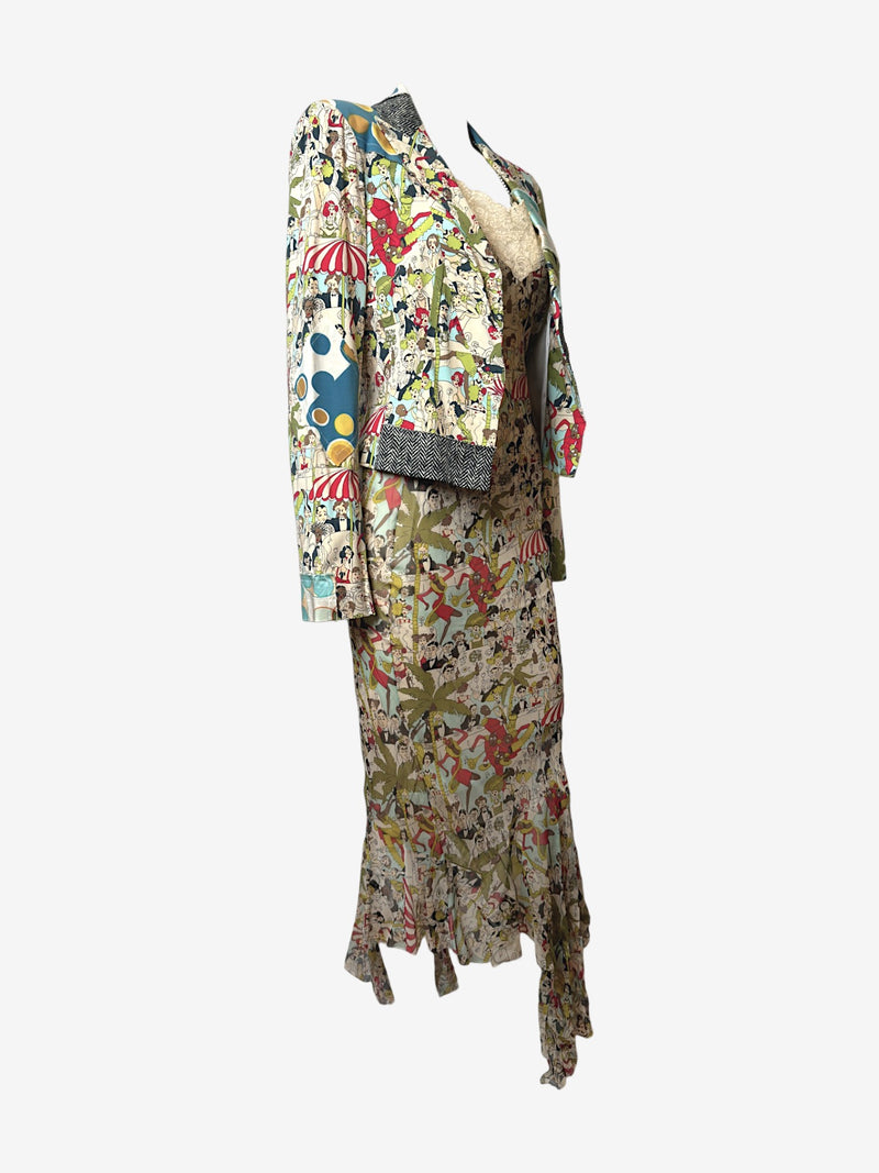 Silk dress by John Galliano, handkerchief hem with detachable rhinestone chain straps