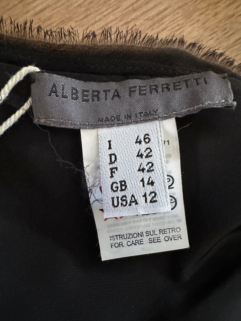 Black beaded chiffon skirt by Alberta Ferretti, back view with zip closure