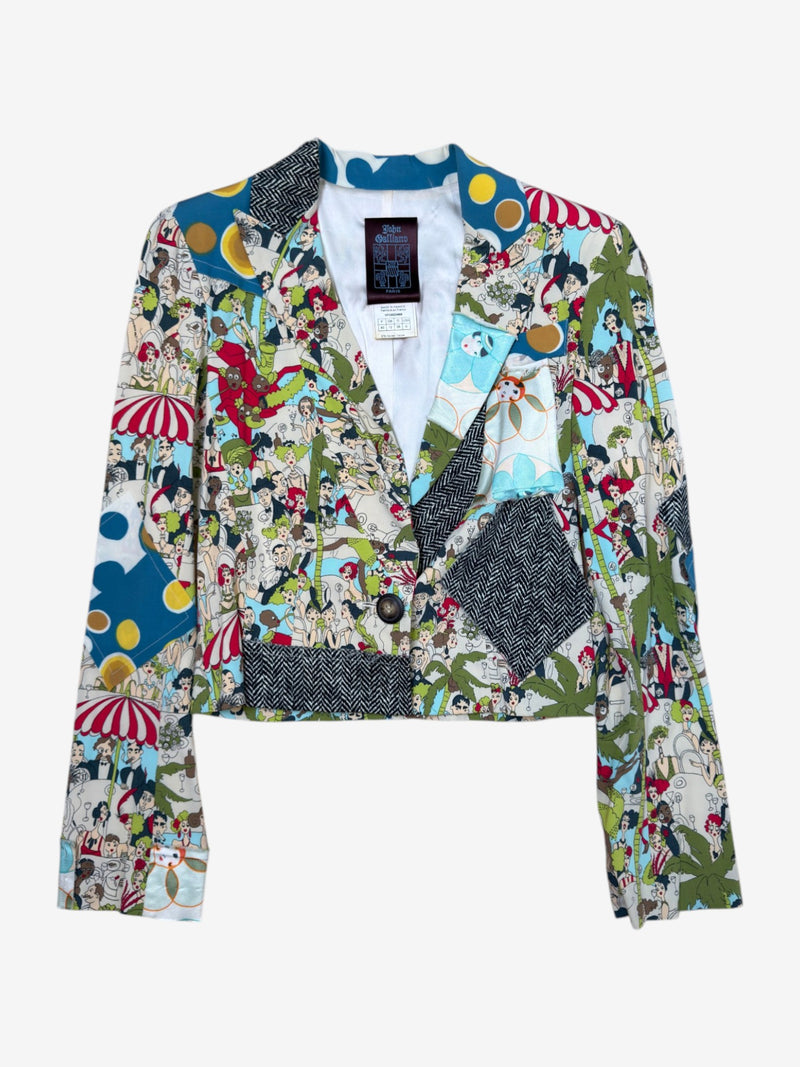 John Galliano silk blazer interior, structured lining with single-button closure