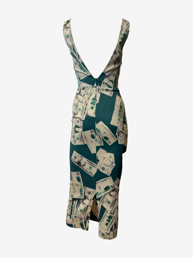 Back view of Dolce & Gabbana S/S 2001 dollar print jersey dress, sleeveless design