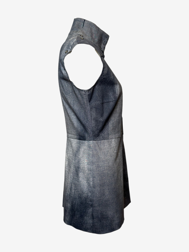 Margiela stockman vest, side profile showing fitted bodice and A-line skirt construction