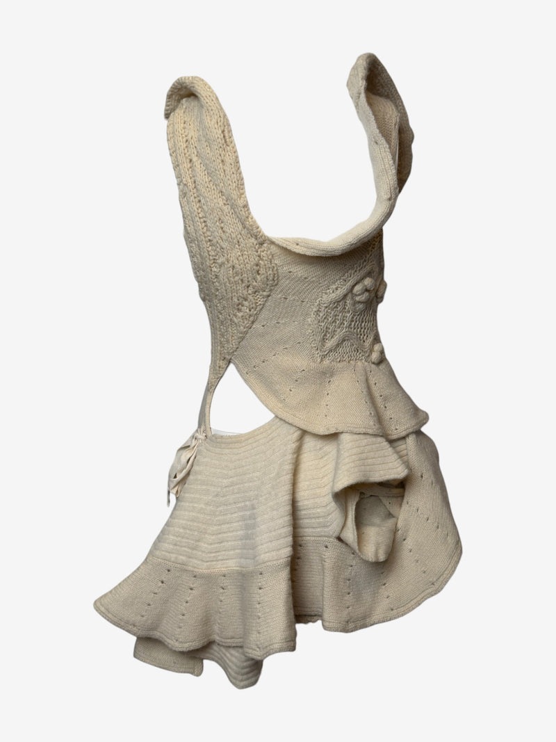 Cream cable knit asymmetric dress by Tao Comme des Garçons, full length front view