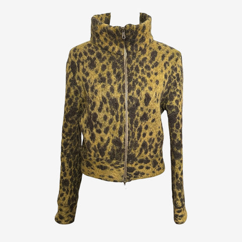 Roberto Cavalli Early 2000s Leopard Print Mohair Zip Cardigan