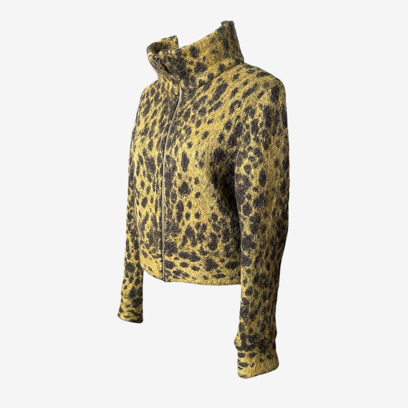 Roberto Cavalli mohair cardigan back view, leopard print pattern with brushed texture detail