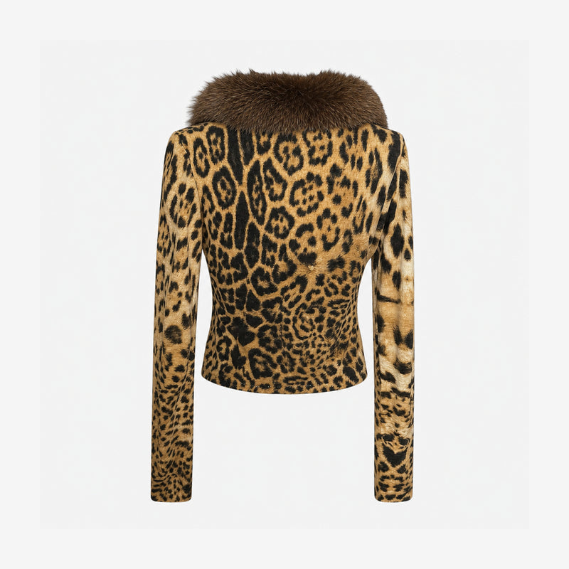 Roberto Cavalli F/W 2000 cardigan in leopard print with brown fur collar detail