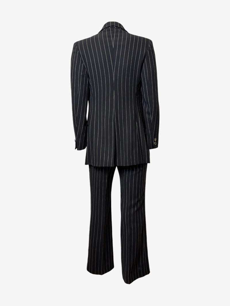Navy pinstripe wool waistcoat by Gucci, deep V-neck with three-button front closure