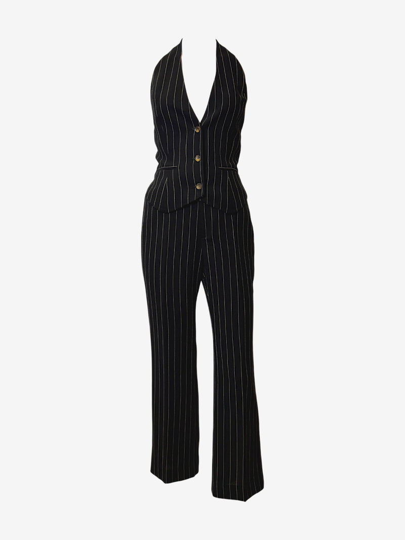 Navy pinstripe wool waistcoat by Gucci, fitted back detail with belt