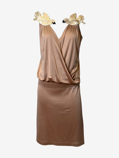 Chloé SS1999 by Stella McCartney Silk Jersey Wrap Dress with Gold Bird Embellishments Straps