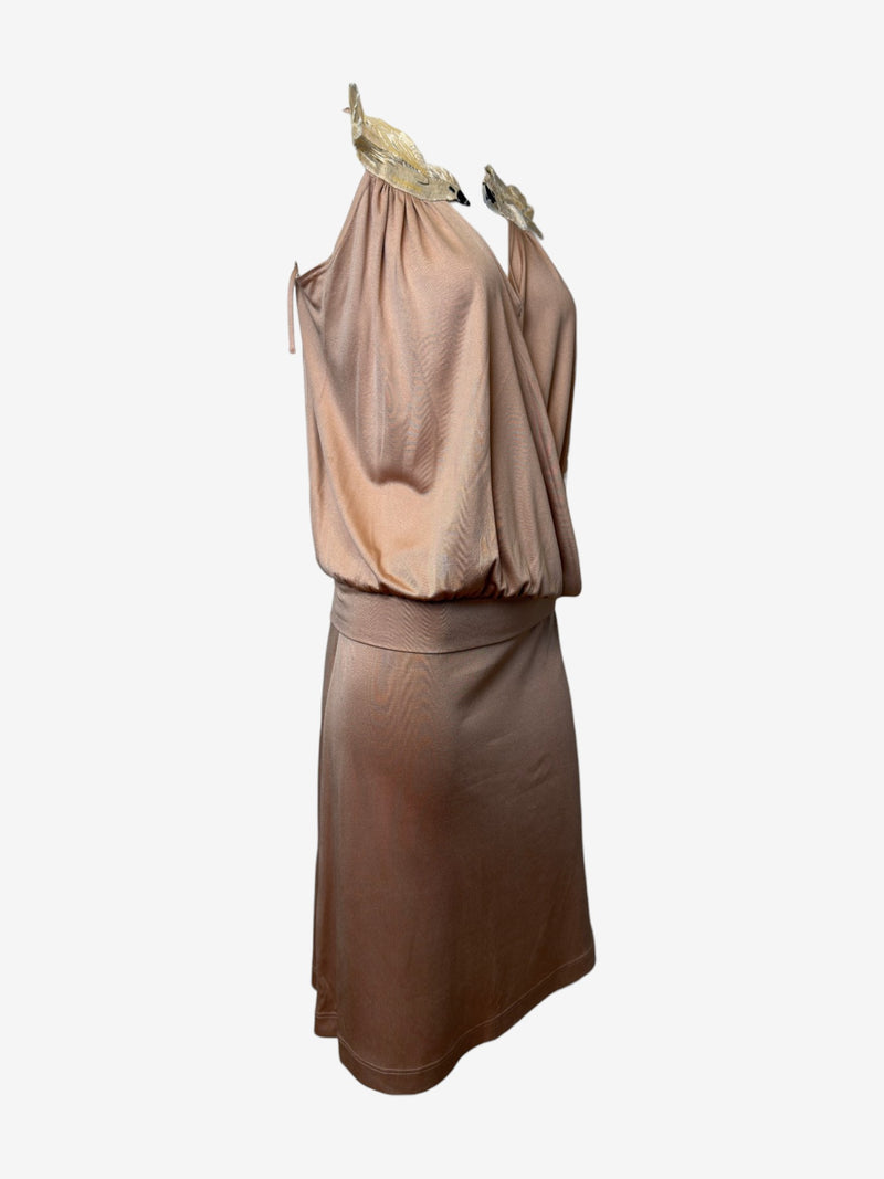 Taupe silk jersey wrap dress by Chloé, surplice neckline, side view