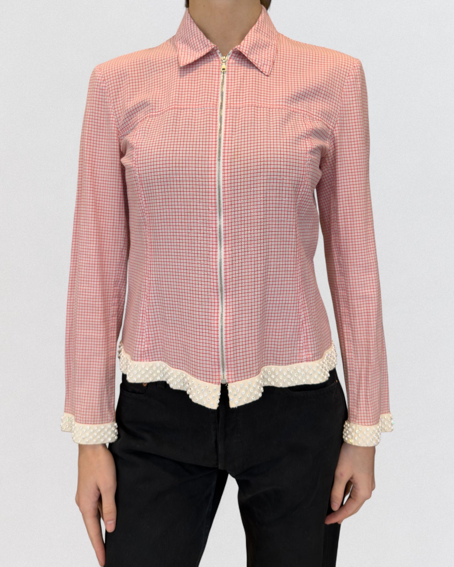 Miu Miu Spring 2000 Pink Rhinestone Trim Jacket