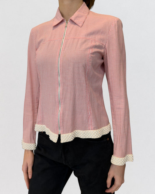 Miu Miu Spring 2000 Pink Rhinestone Trim Jacket
