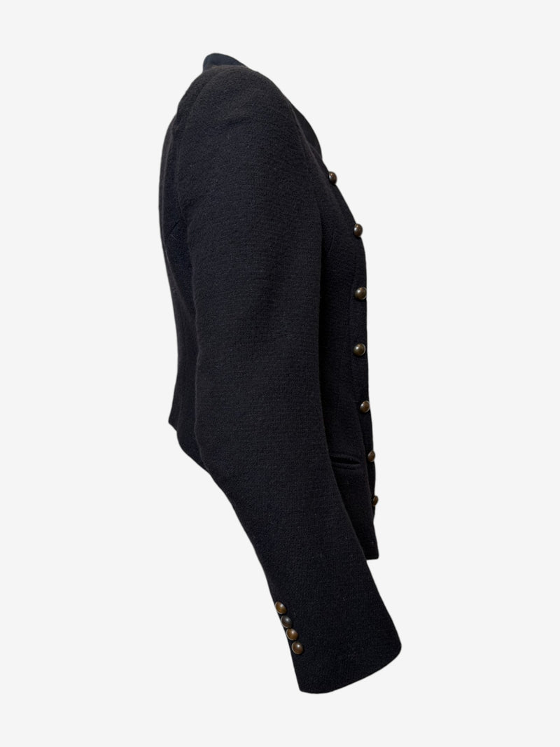 Ann Demeulemeester Napoleon jacket, side profile showing fitted silhouette and cropped length