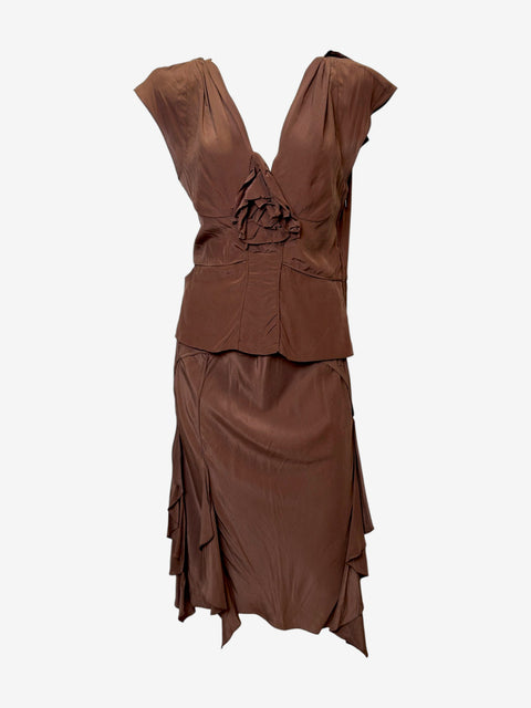 Yves Saint Laurent by Tom Ford S/S 2003 Brown Silk Two-Piece Ensemble