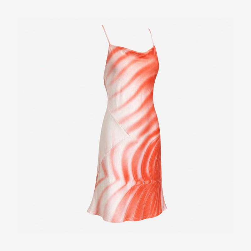 Coral and white psychedelic print silk slip dress by Roberto Cavalli, side view