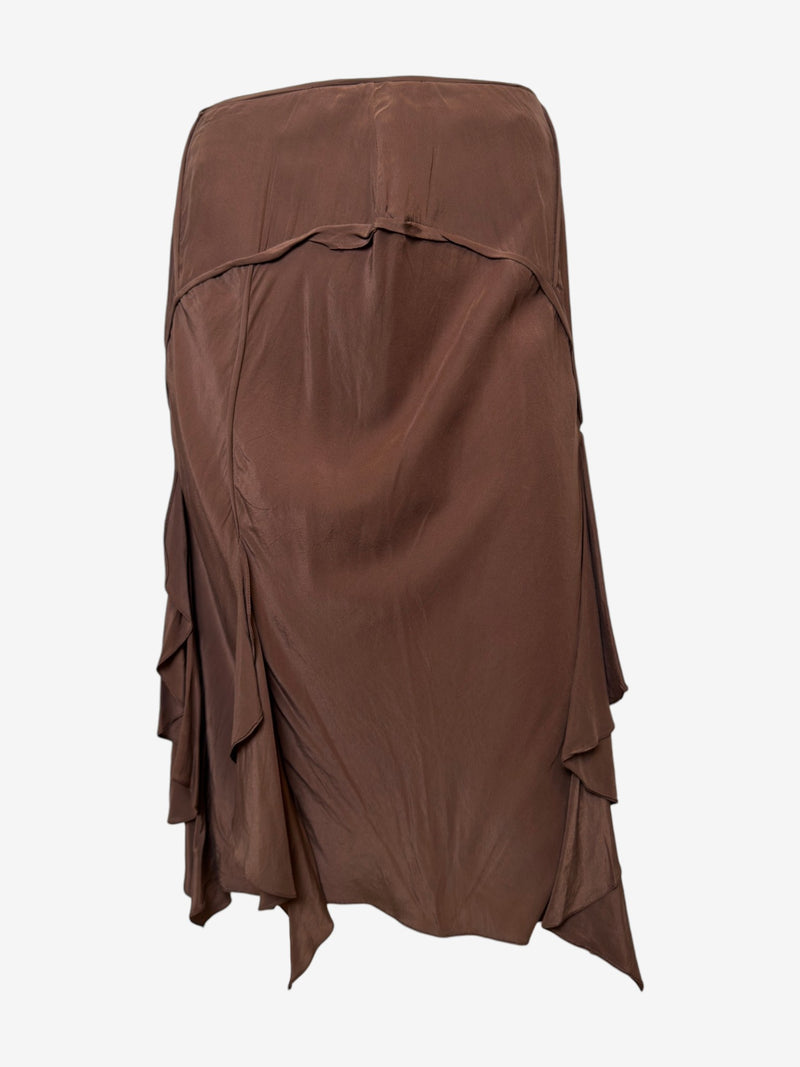 Brown silk skirt with asymmetrical tiered ruffles and irregular hemline, Tom Ford YSL S/S 2003