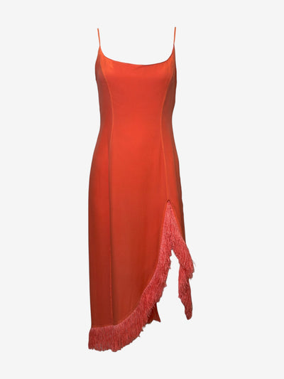Thierry Mugler S/S 2001 Coral Silk Slip Dress with Raffia Fringe