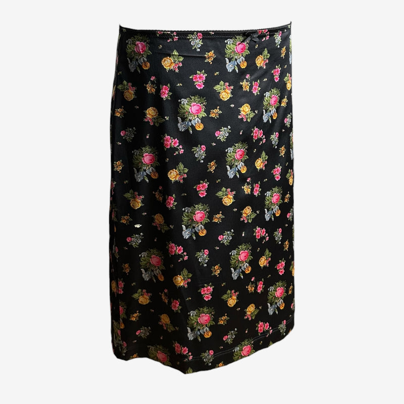 Detail of floral print on black silk pencil skirt by Dolce & Gabbana, F/W 1999