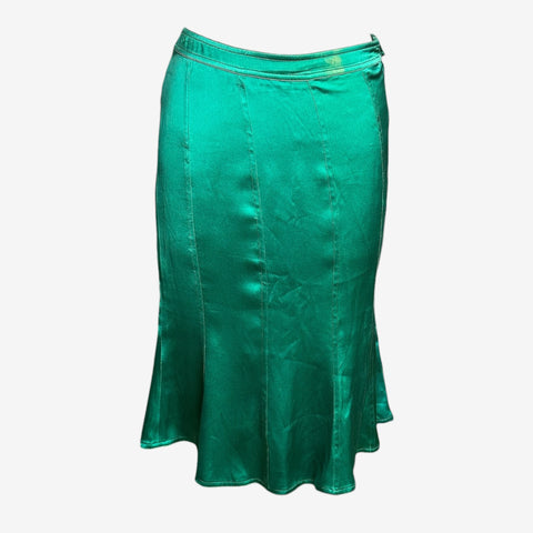 Yves Saint Laurent By Tom Ford F/W 2003 Green Silk Flared Midi Skirt