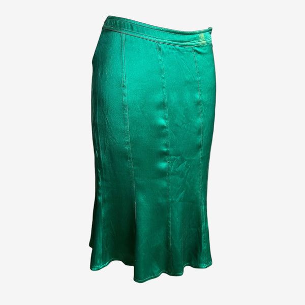 Yves Saint Laurent By Tom Ford F/W 2003 Green Silk Flared Midi Skirt