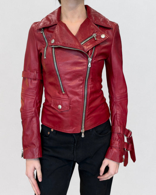 Dolce & Gabbana Spring 2006 Red Multi Zip Leather Biker Jacker