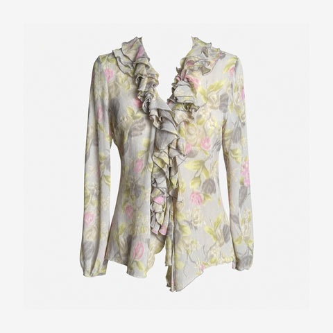 Blumarine S/S 2003 Silk Chiffon Floral Ruffle Blouse