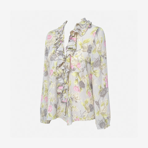 Blumarine S/S 2003 Silk Chiffon Floral Ruffle Blouse