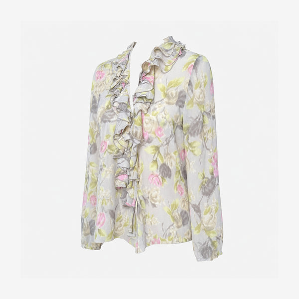 Blumarine S/S 2003 Silk Chiffon Floral Ruffle Blouse