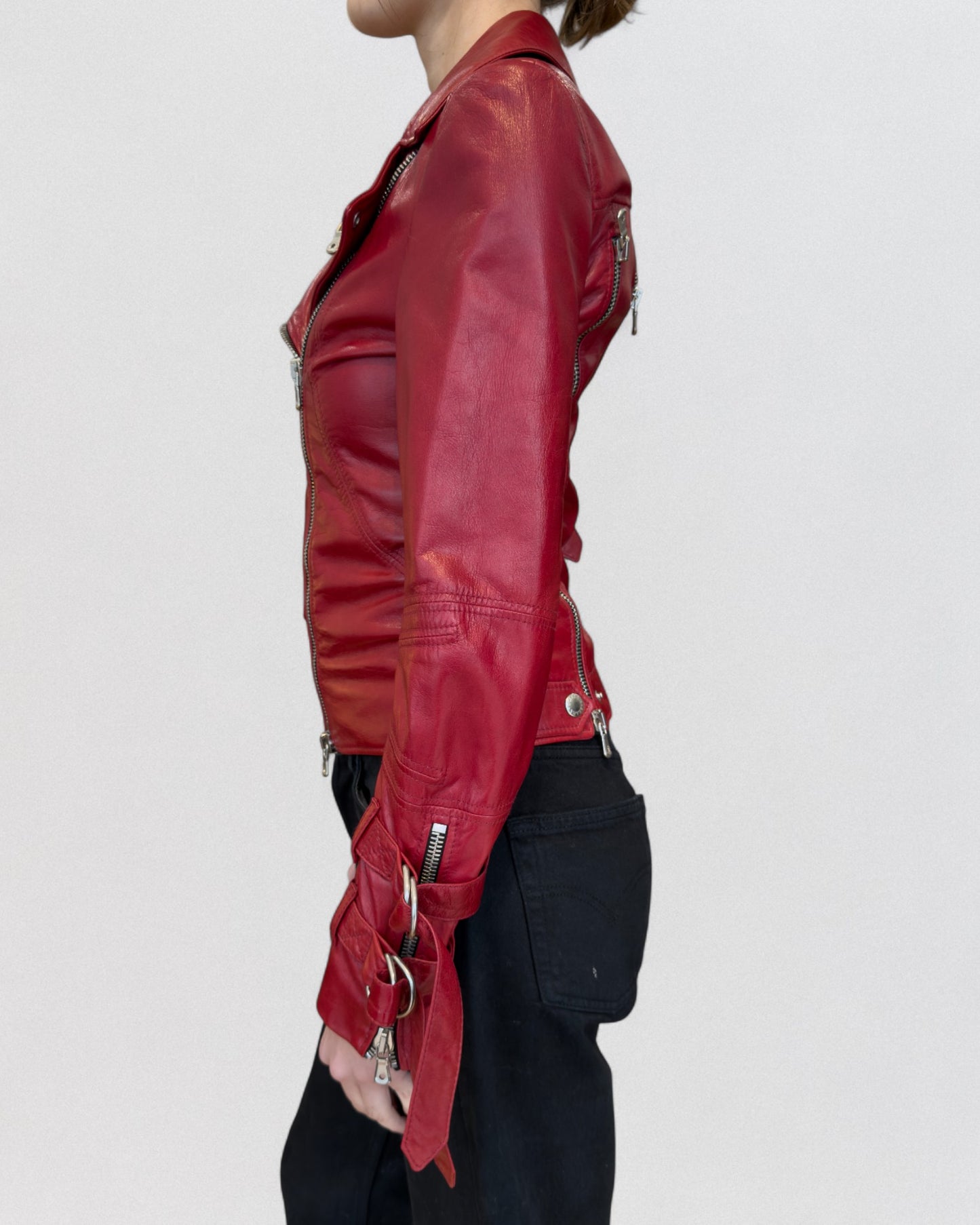 Dolce & Gabbana Spring 2006 Red Multi Zip Leather Biker Jacker