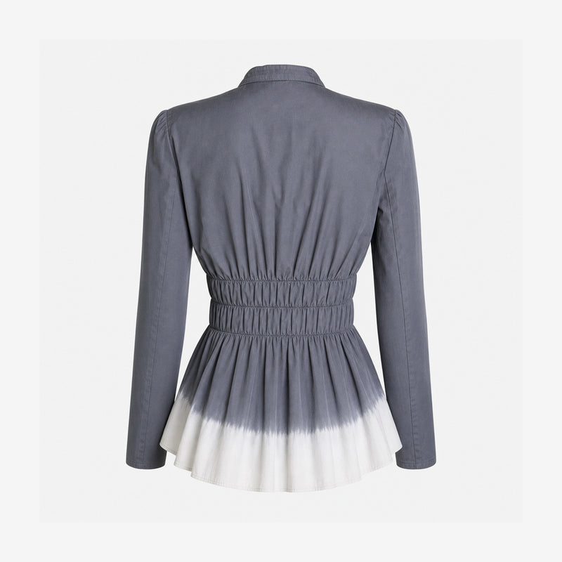 Close-up of corset lace-up side waist detail on Prada gradient blazer