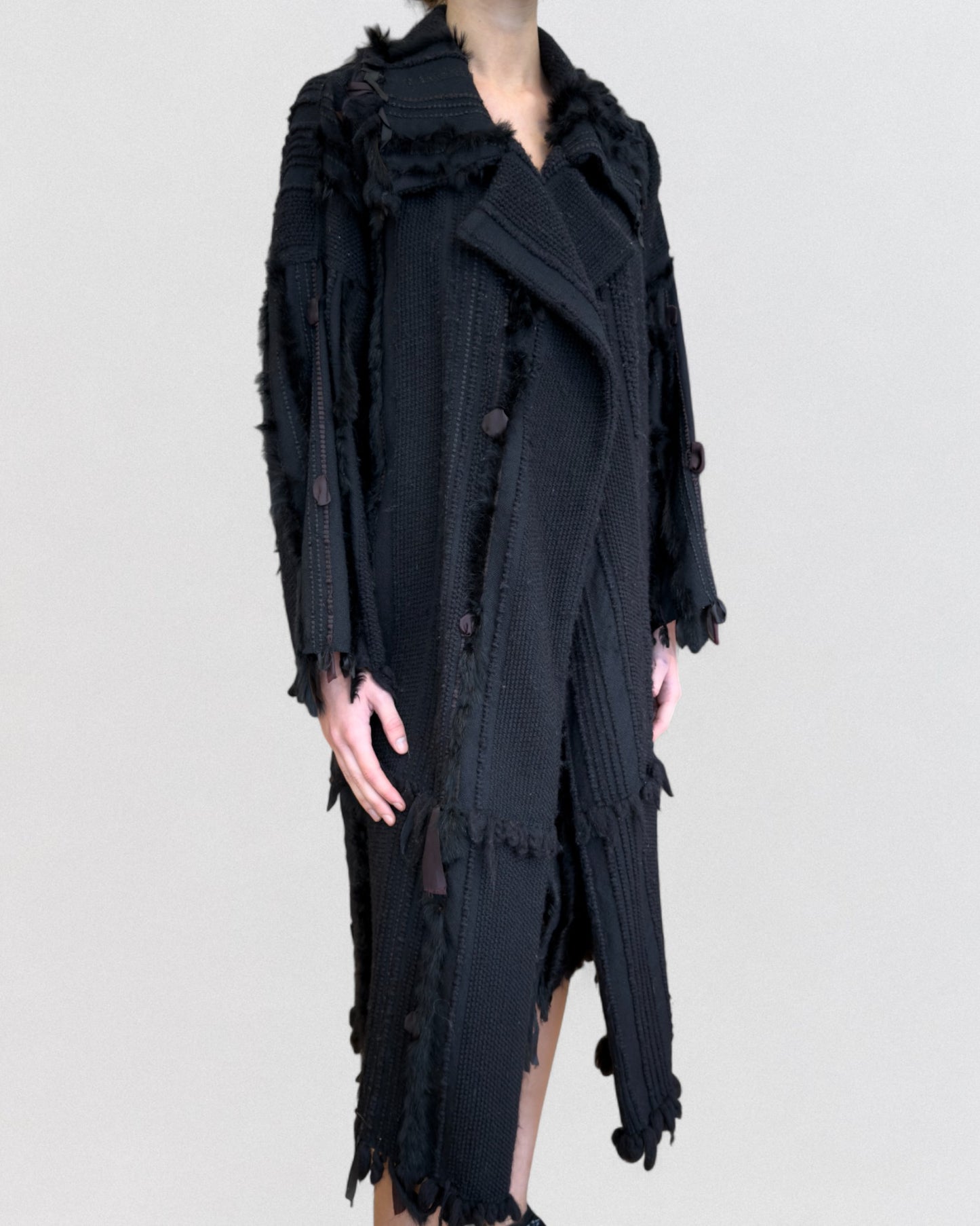 Gucci by Tom Ford Fall 2002 Wool and Fox Fur Coat and Skirt Ensemble