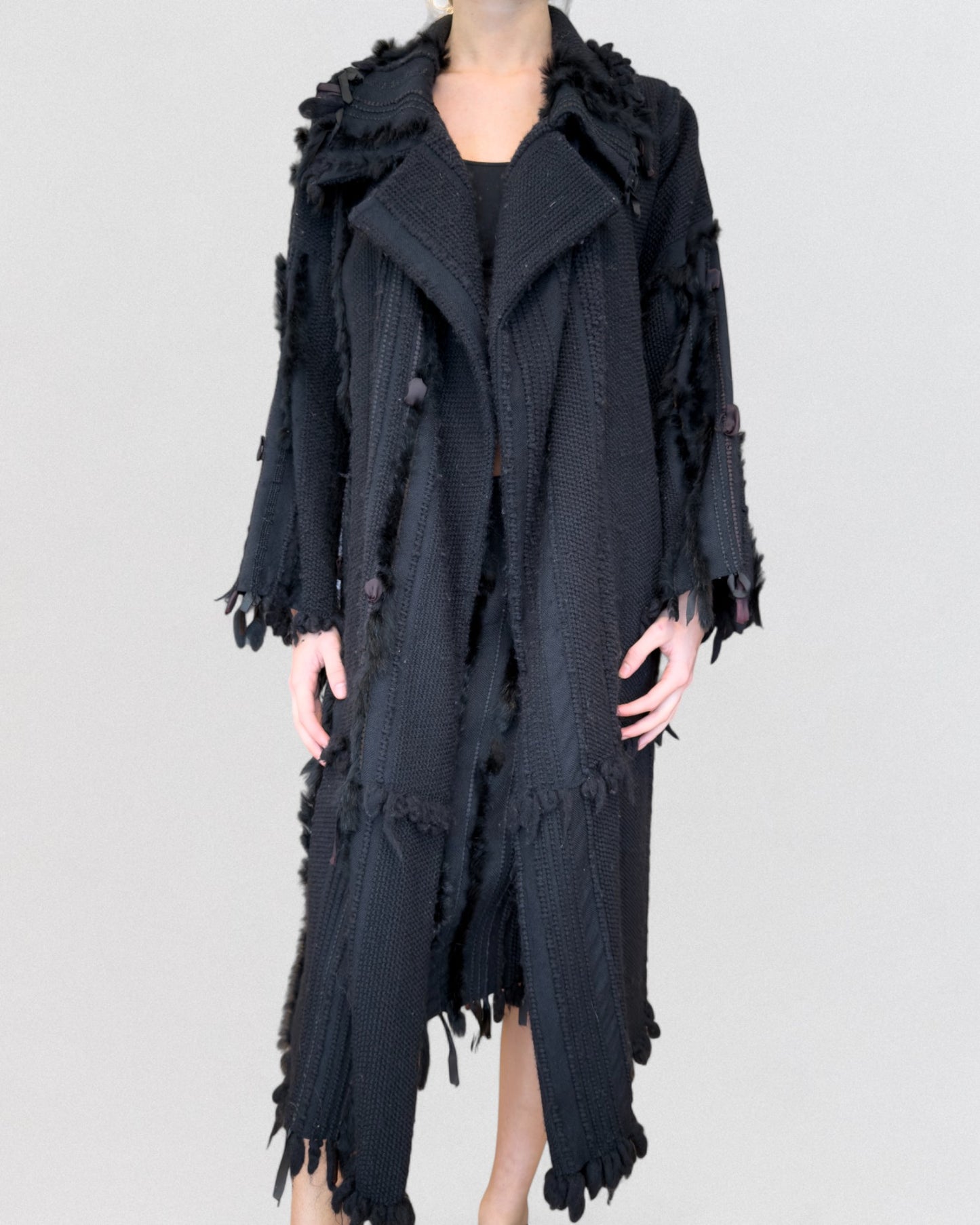 Gucci by Tom Ford Fall 2002 Wool and Fox Fur Coat and Skirt Ensemble