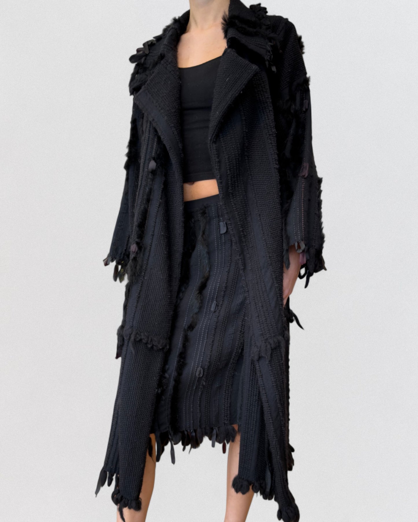 Gucci by Tom Ford Fall 2002 Wool and Fox Fur Coat and Skirt Ensemble