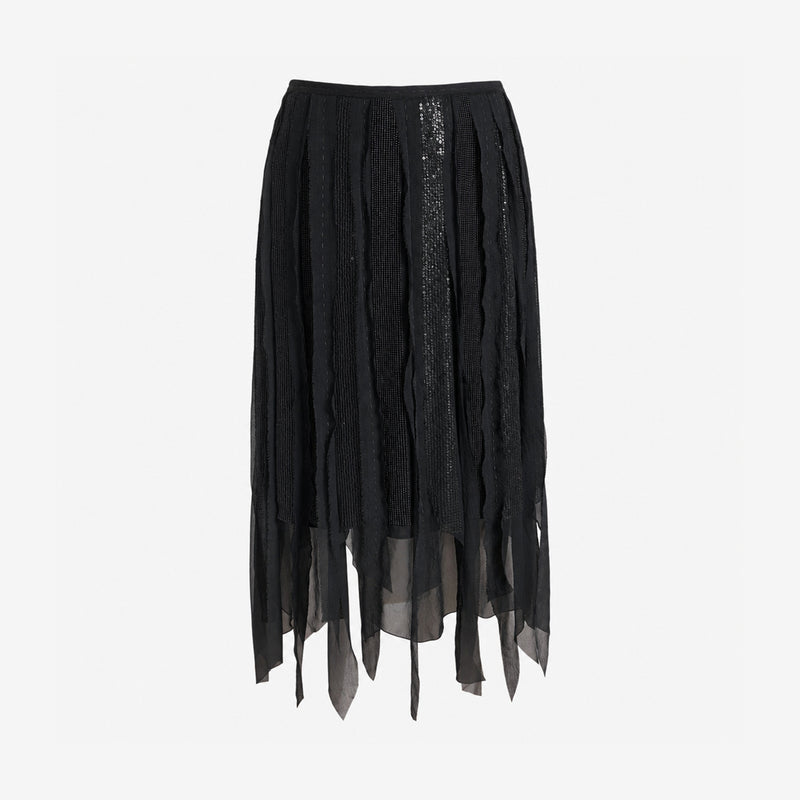 Black beaded chiffon skirt by Alberta Ferretti, vertical sequin stripe detailing