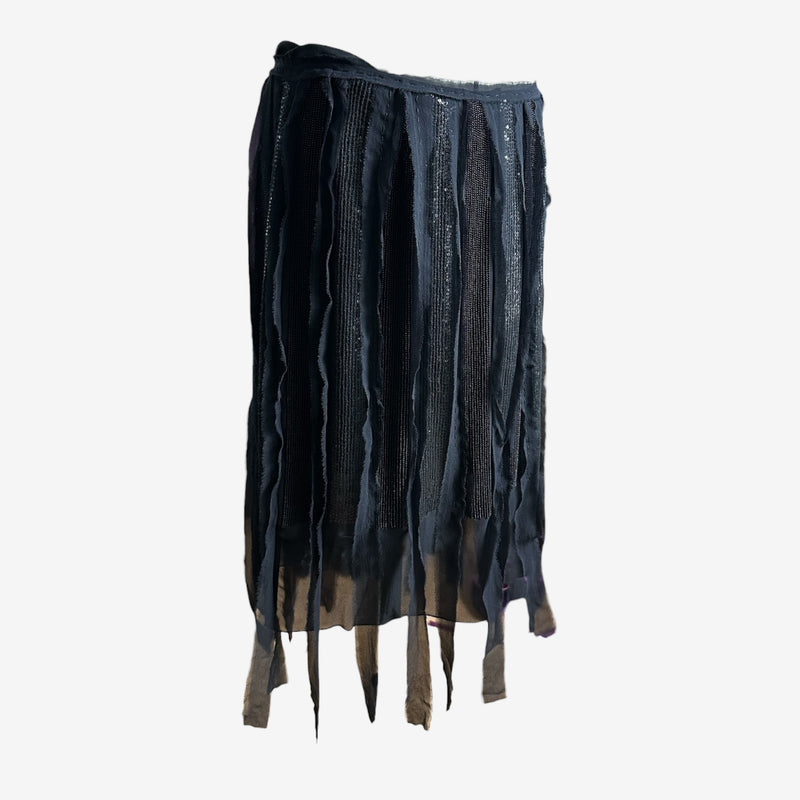 Black beaded chiffon skirt by Alberta Ferretti, textural striped embellishment detail