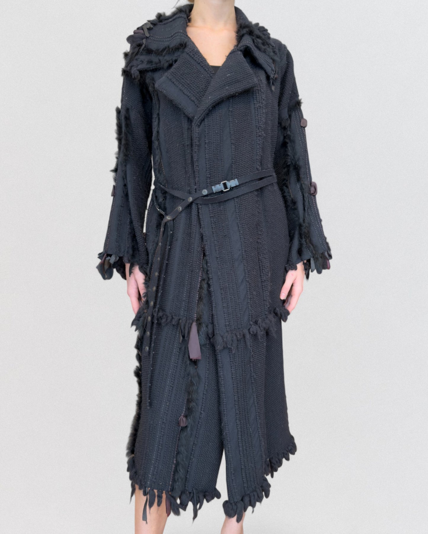 Gucci by Tom Ford Fall 2002 Wool and Fox Fur Coat and Skirt Ensemble