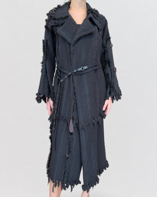 Gucci by Tom Ford Fall 2002 Wool and Fox Fur Coat and Skirt Ensemble