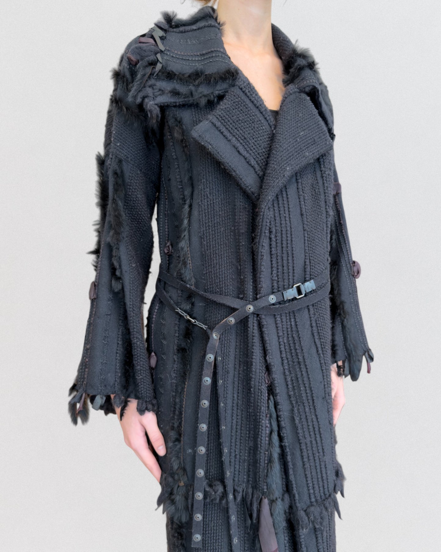 Gucci by Tom Ford Fall 2002 Wool and Fox Fur Coat and Skirt Ensemble