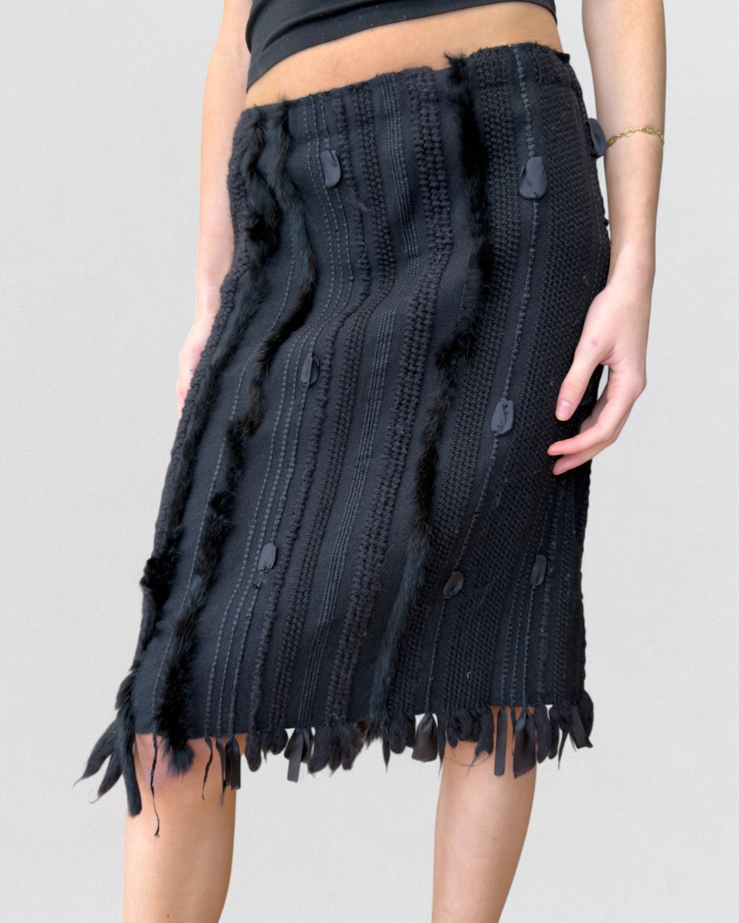 Gucci by Tom Ford Fall 2002 Wool and Fox Fur Coat and Skirt Ensemble