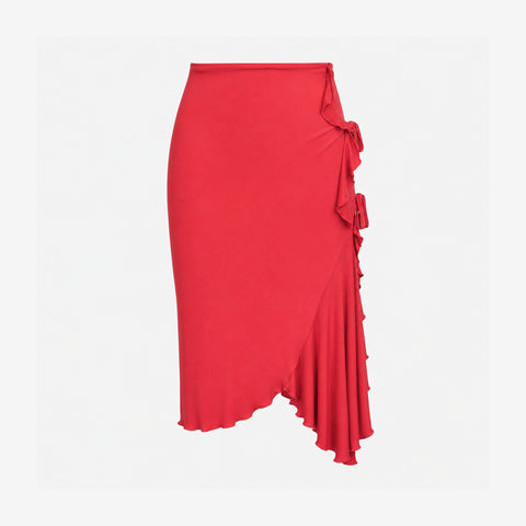 Yves Saint Laurent by Tom Ford F/W 2003 Red Ruffled Wrap Skirt