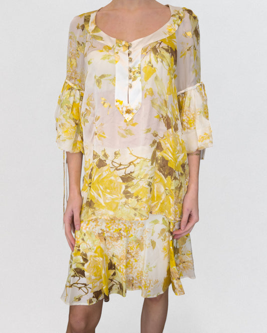 Roberto Cavalli Spring 2006 Silk Floral Yellow Ensemble