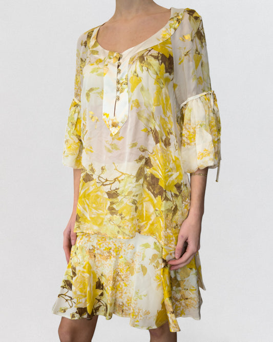 Roberto Cavalli Spring 2006 Silk Floral Yellow Ensemble