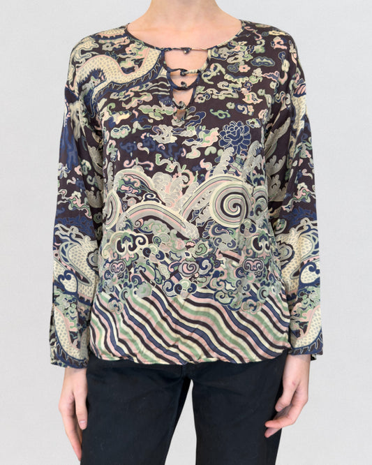 Yves Saint Laurent by Tom Ford Fall 2004 Chinoiserie Silk Top