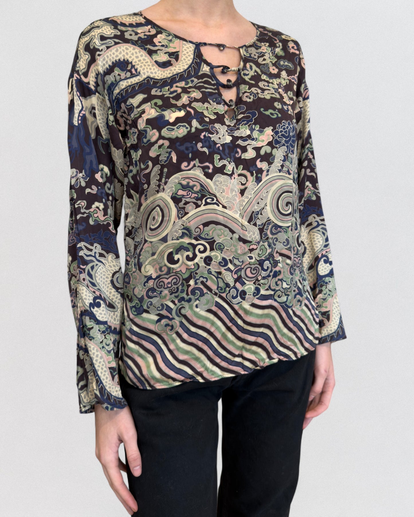 Yves Saint Laurent by Tom Ford Fall 2004 Chinoiserie Silk Top
