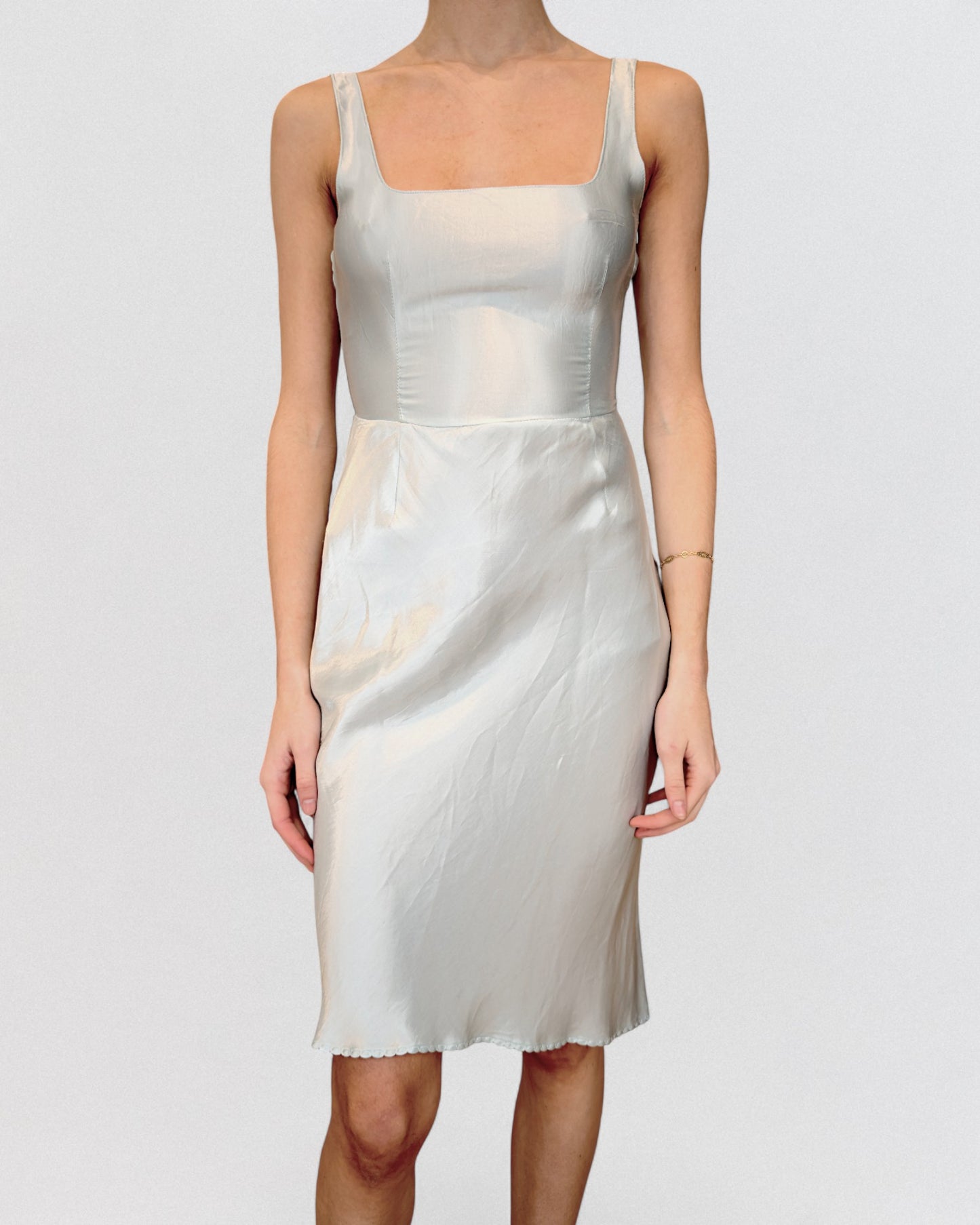 Miu Miu Fall 1995 Baby Blue Silk Midi Dress