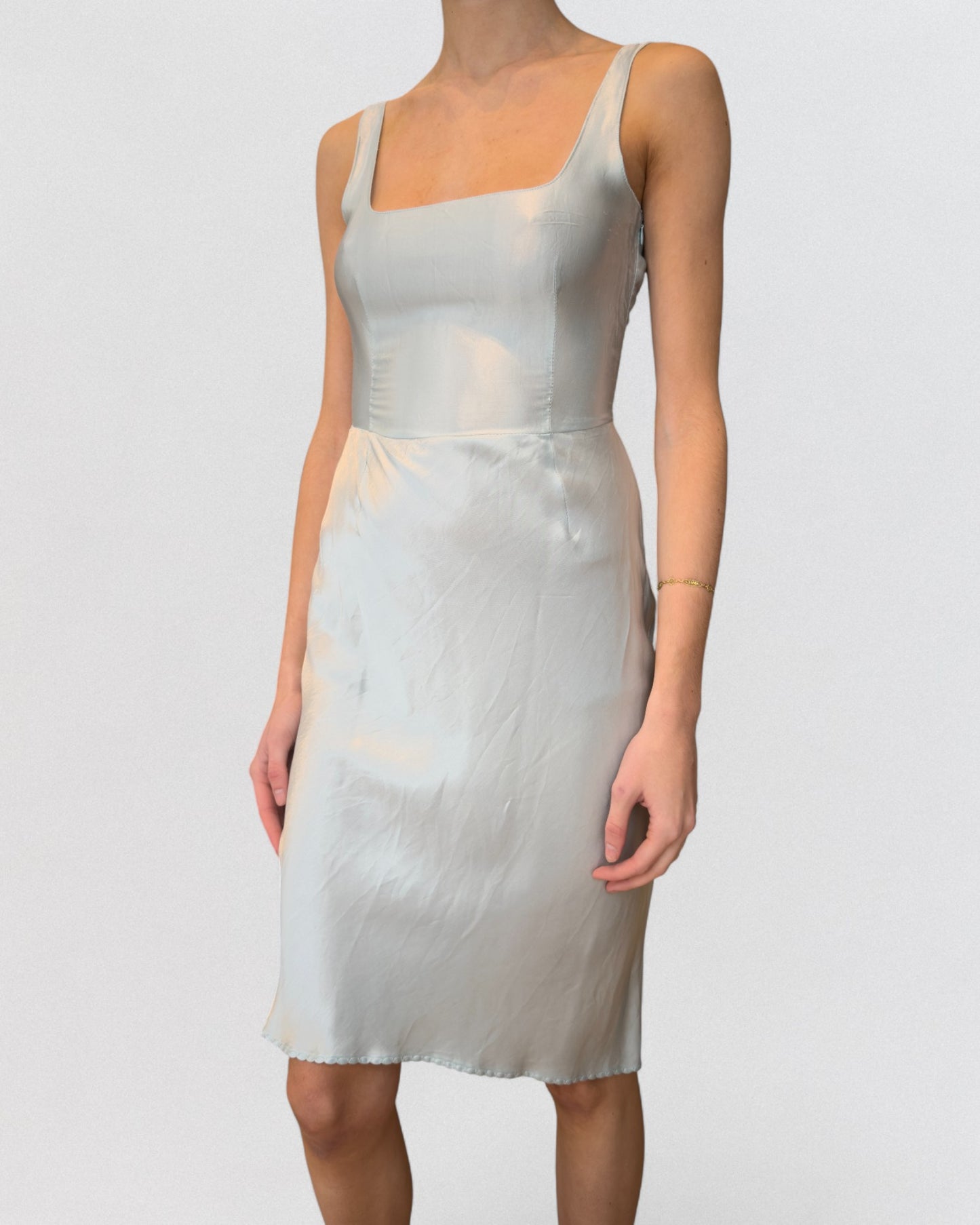 Miu Miu Fall 1995 Baby Blue Silk Midi Dress