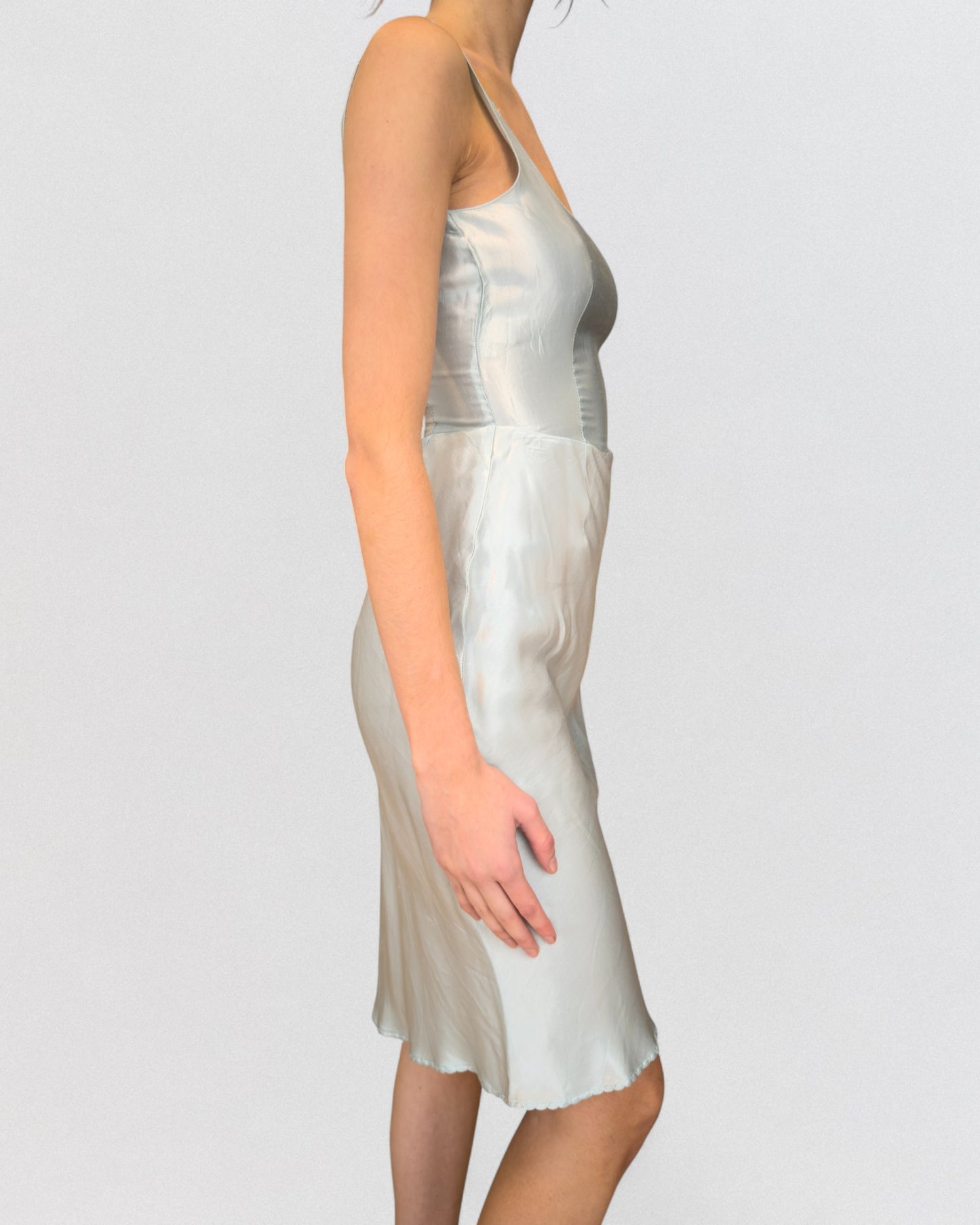 Miu Miu Fall 1995 Baby Blue Silk Midi Dress