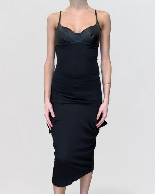 Alexander McQueen Fall 2003 “Scanners” Black Draped Leather-Cup Dress