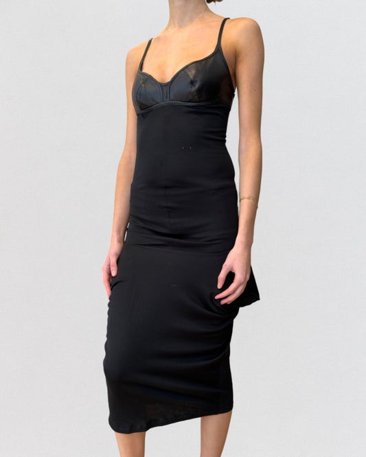 Alexander McQueen Fall 2003 “Scanners” Black Draped Leather-Cup Dress